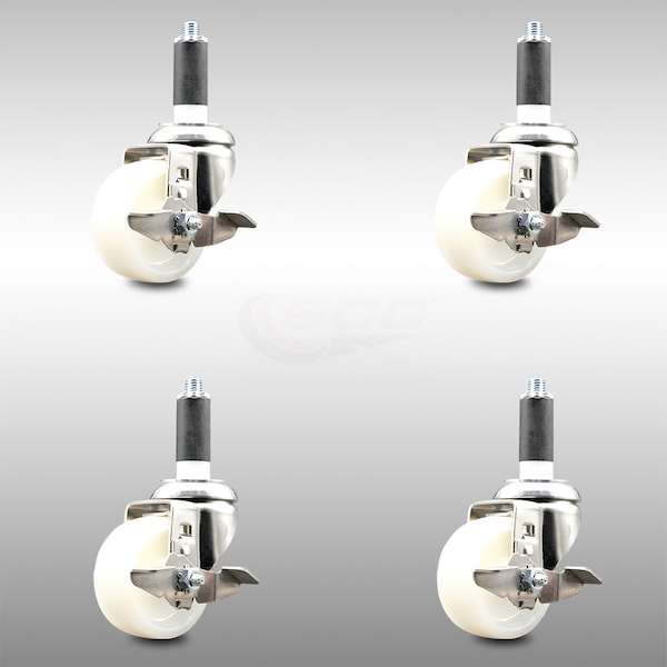 Service Caster 3 Inch 316SS Nylon Wheel Swivel 1-1/8 Inch Expanding Stem Caster Set Brake SCC SCC-SS316EX20S314-NYS-TLB-118-4 - main